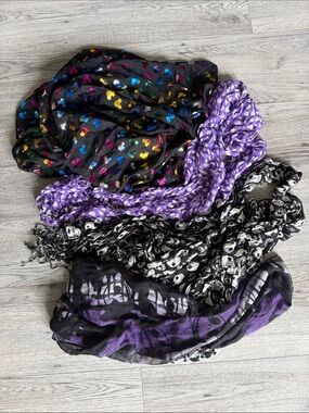 Women’s Disney Black & Purple Patterned Scarves - Pack of 4